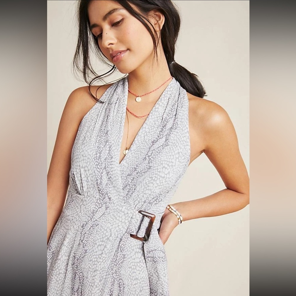 Anthropologie Marfa Midi Halter Dress in Snakeskin print, size 2